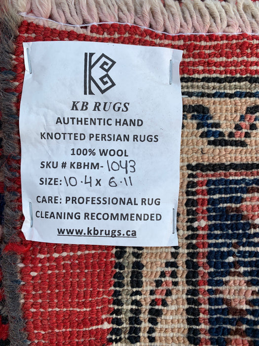 10'4 x 6'11 Hand-Knotted Persian Wool Rug in Red, Ivory & Navy Traditional Geometric Medallion Design | KBHM-1043