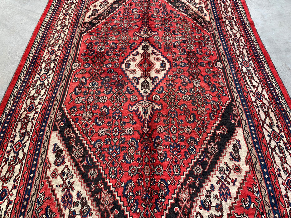 10'4 x 6'11 Hand-Knotted Persian Wool Rug in Red, Ivory & Navy Traditional Geometric Medallion Design | KBHM-1043