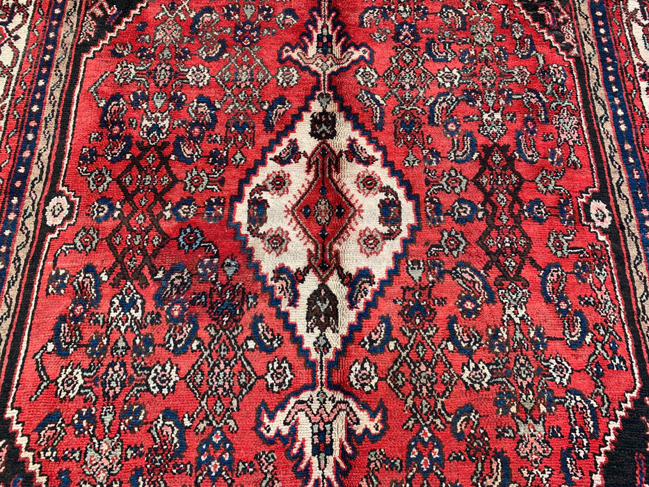 10'4 x 6'11 Hand-Knotted Persian Wool Rug in Red, Ivory & Navy Traditional Geometric Medallion Design | KBHM-1043