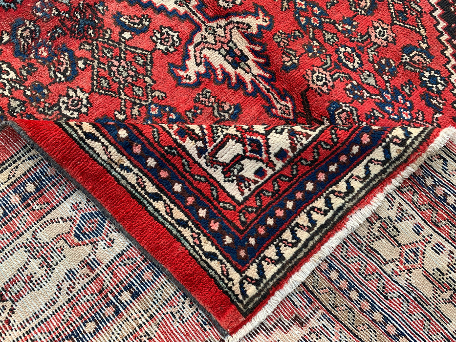 10'4 x 6'11 Hand-Knotted Persian Wool Rug in Red, Ivory & Navy Traditional Geometric Medallion Design | KBHM-1043