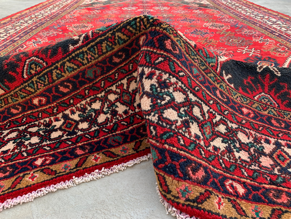 10'3 x 7'4 Hand-Knotted Persian Wool Rug in Red, Ivory & Navy Traditional Geometric Medallion Design | KBHM-1044