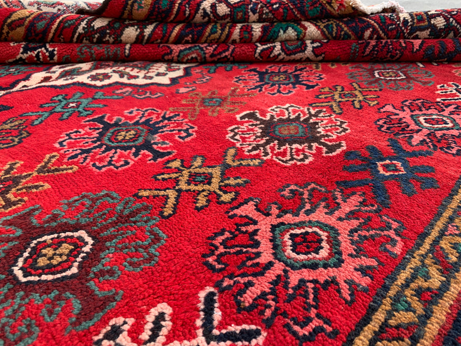 10'3 x 7'4 Hand-Knotted Persian Wool Rug in Red, Ivory & Navy Traditional Geometric Medallion Design | KBHM-1044