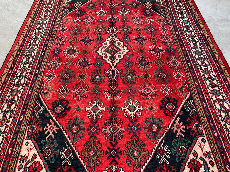 10'3 x 7'4 Hand-Knotted Persian Wool Rug in Red, Ivory & Navy Traditional Geometric Medallion Design | KBHM-1044