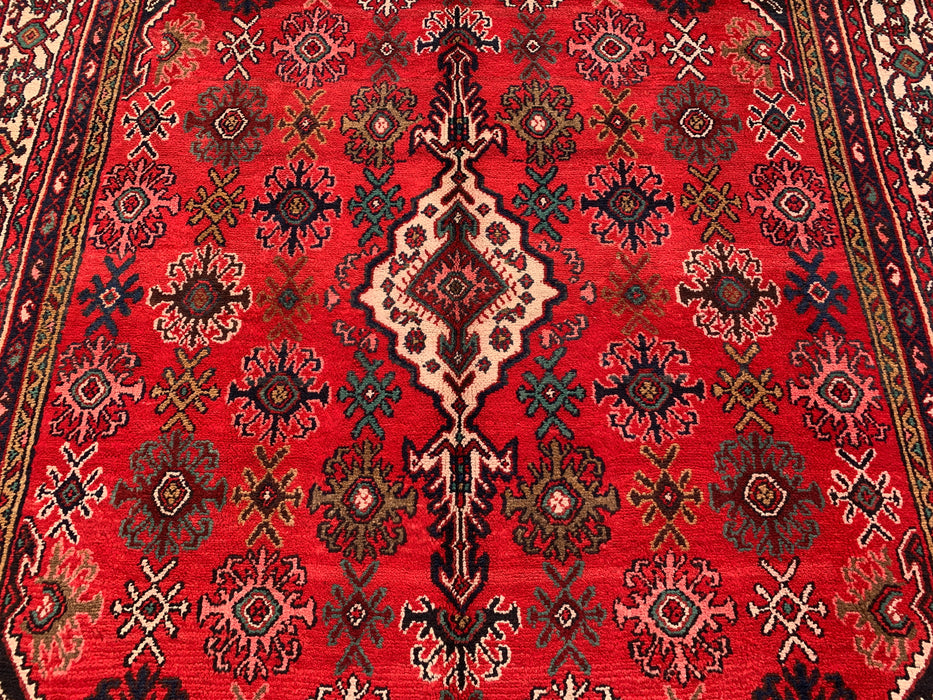 10'3 x 7'4 Hand-Knotted Persian Wool Rug in Red, Ivory & Navy Traditional Geometric Medallion Design | KBHM-1044