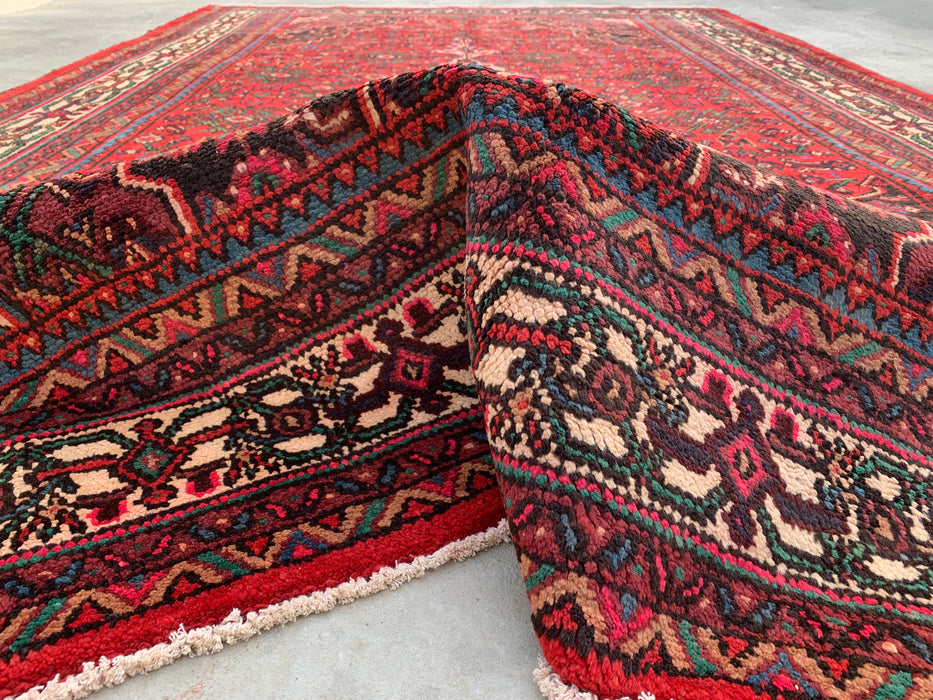 10'6 x 6'8 Hand-Knotted Persian Wool Rug in Red, Ivory & Navy Traditional Geometric Medallion Design | KBHM-1045