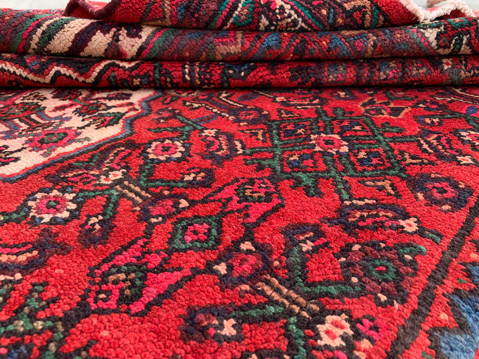 10'6 x 6'8 Hand-Knotted Persian Wool Rug in Red, Ivory & Navy Traditional Geometric Medallion Design | KBHM-1045