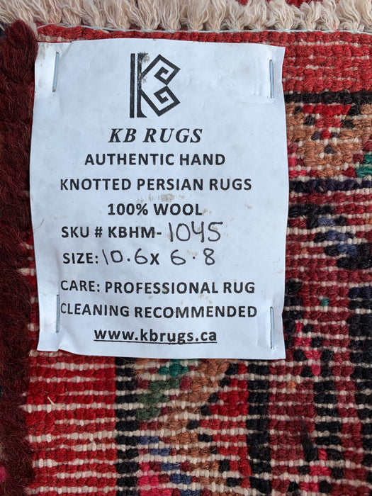 10'6 x 6'8 Hand-Knotted Persian Wool Rug in Red, Ivory & Navy Traditional Geometric Medallion Design | KBHM-1045