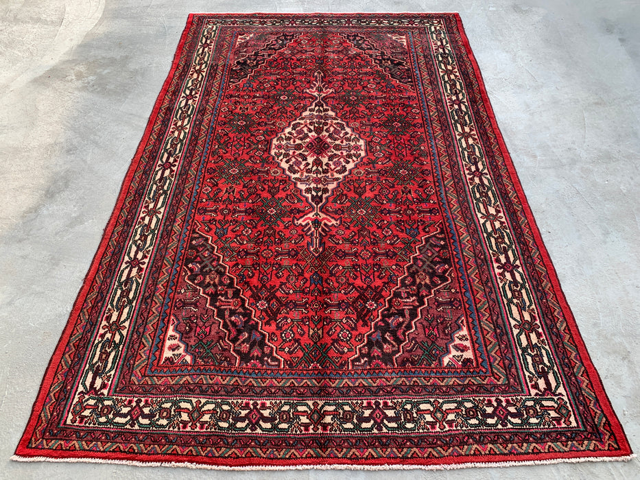 10'6 x 6'8 Hand-Knotted Persian Wool Rug in Red, Ivory & Navy Traditional Geometric Medallion Design | KBHM-1045