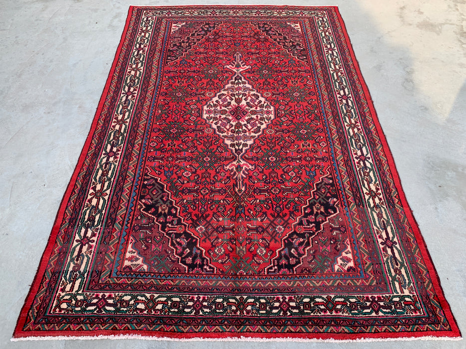 10'6 x 6'8 Hand-Knotted Persian Wool Rug in Red, Ivory & Navy Traditional Geometric Medallion Design | KBHM-1045