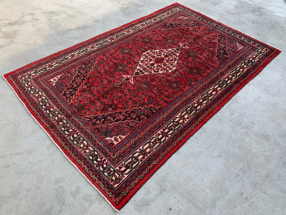 10'6 x 6'8 Hand-Knotted Persian Wool Rug in Red, Ivory & Navy Traditional Geometric Medallion Design | KBHM-1045