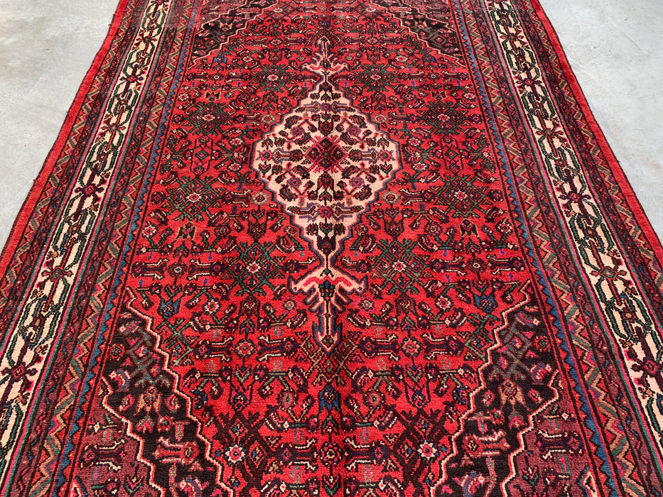 10'6 x 6'8 Hand-Knotted Persian Wool Rug in Red, Ivory & Navy Traditional Geometric Medallion Design | KBHM-1045