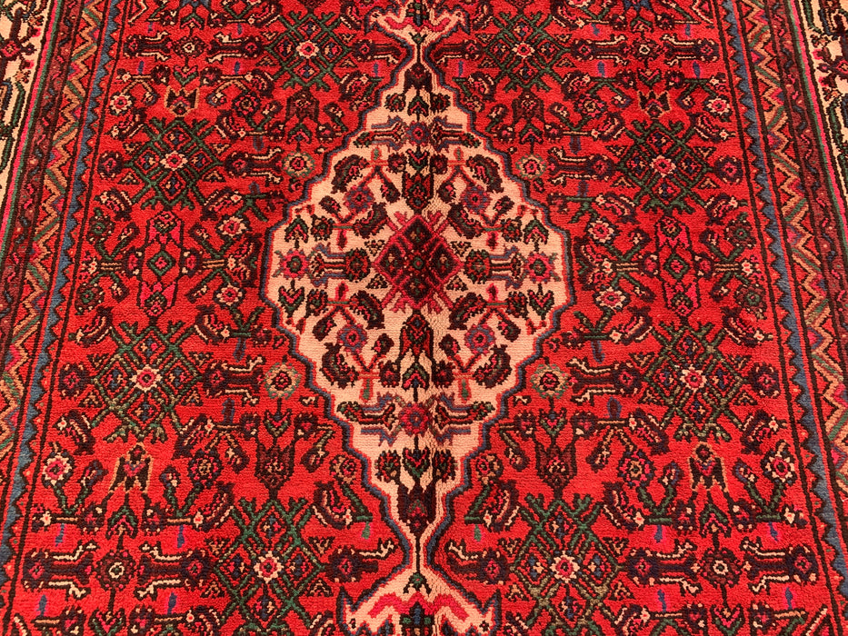 10'6 x 6'8 Hand-Knotted Persian Wool Rug in Red, Ivory & Navy Traditional Geometric Medallion Design | KBHM-1045