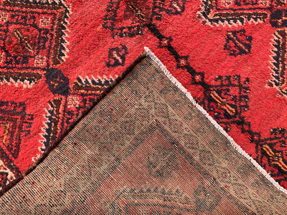 8'1 x 4'11 Hand-Knotted Persian Wool Rug in Red, Black & Ivory Tribal Geometric Diamond Design | KBHM-1046