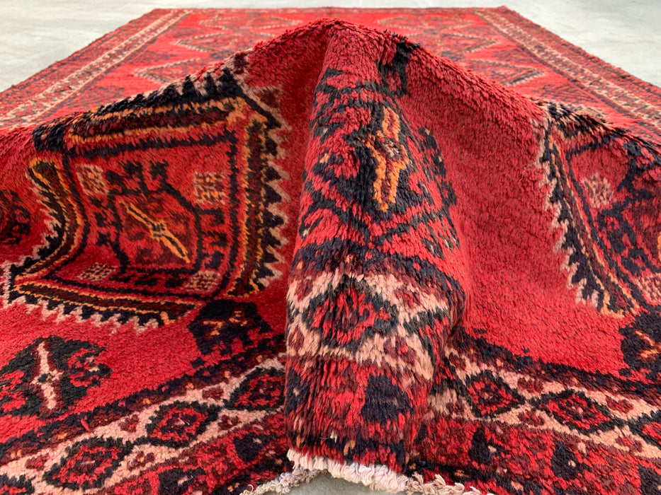 8'1 x 4'11 Hand-Knotted Persian Wool Rug in Red, Black & Ivory Tribal Geometric Diamond Design | KBHM-1046