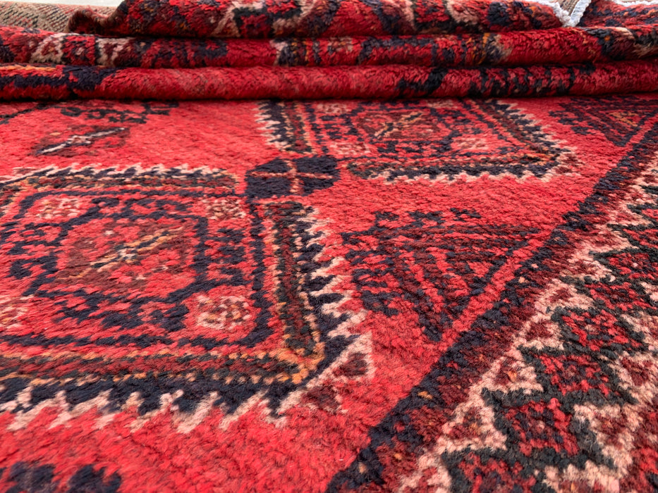 8'1 x 4'11 Hand-Knotted Persian Wool Rug in Red, Black & Ivory Tribal Geometric Diamond Design | KBHM-1046