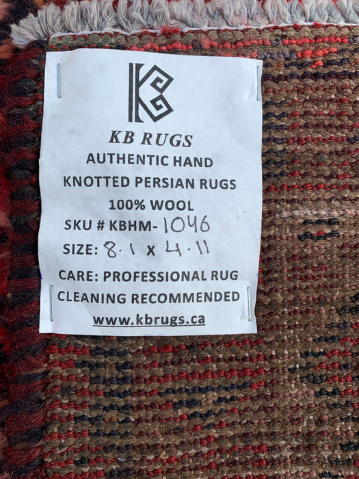 8'1 x 4'11 Hand-Knotted Persian Wool Rug in Red, Black & Ivory Tribal Geometric Diamond Design | KBHM-1046
