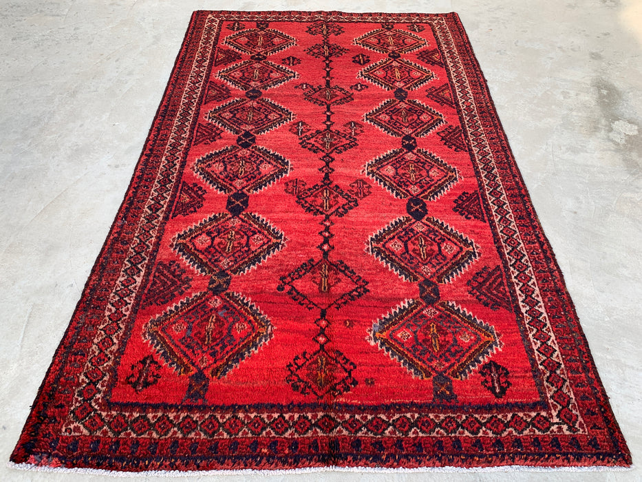 8'1 x 4'11 Hand-Knotted Persian Wool Rug in Red, Black & Ivory Tribal Geometric Diamond Design | KBHM-1046