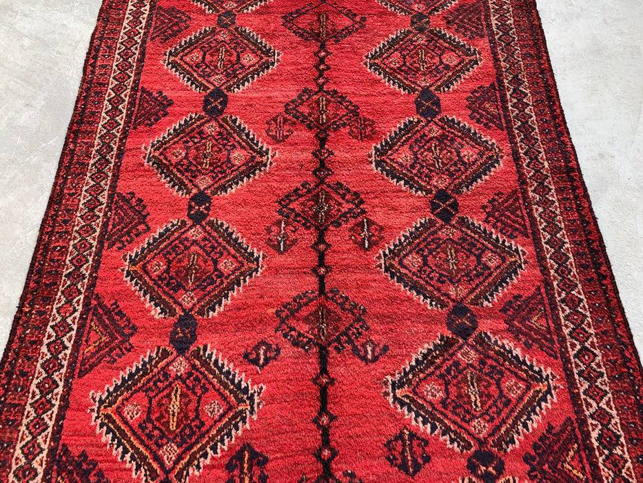 8'1 x 4'11 Hand-Knotted Persian Wool Rug in Red, Black & Ivory Tribal Geometric Diamond Design | KBHM-1046