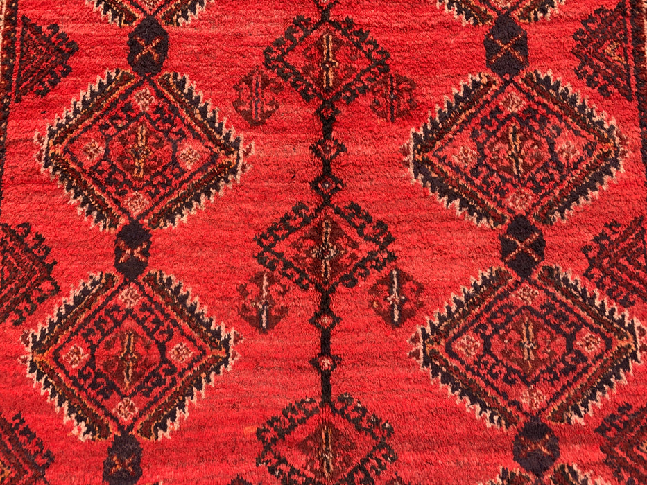 8'1 x 4'11 Hand-Knotted Persian Wool Rug in Red, Black & Ivory Tribal Geometric Diamond Design | KBHM-1046