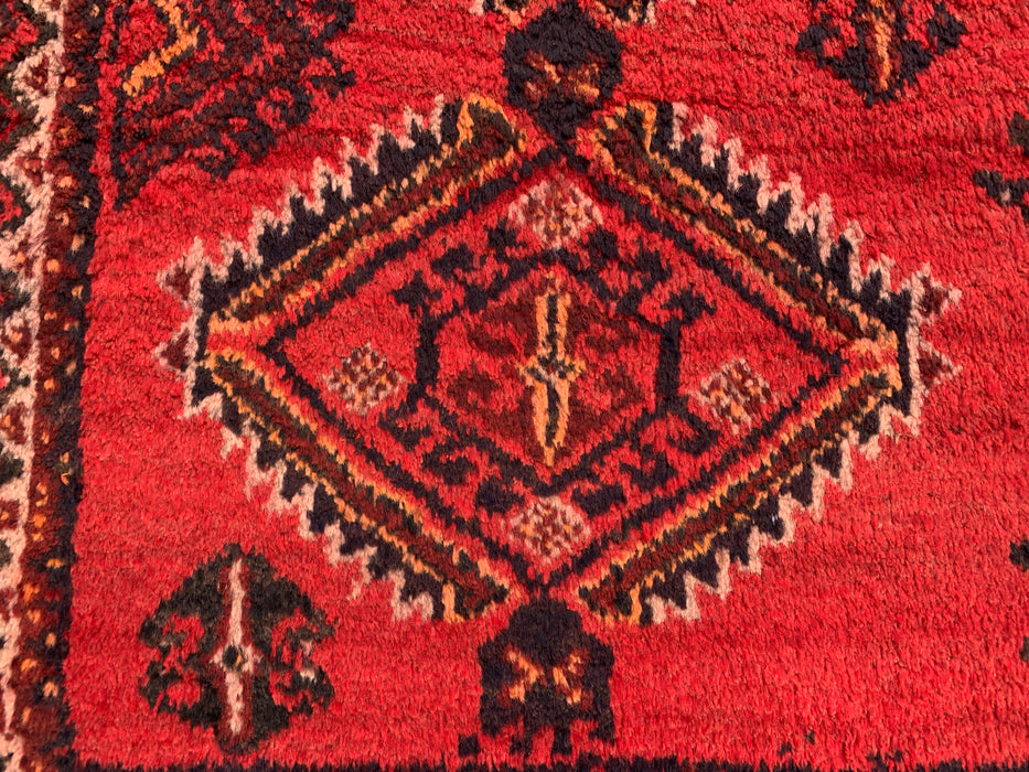 8'1 x 4'11 Hand-Knotted Persian Wool Rug in Red, Black & Ivory Tribal Geometric Diamond Design | KBHM-1046