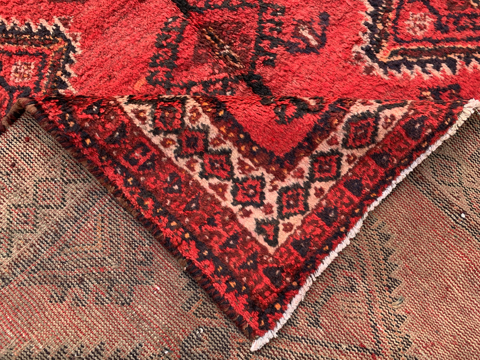 8'1 x 4'11 Hand-Knotted Persian Wool Rug in Red, Black & Ivory Tribal Geometric Diamond Design | KBHM-1046