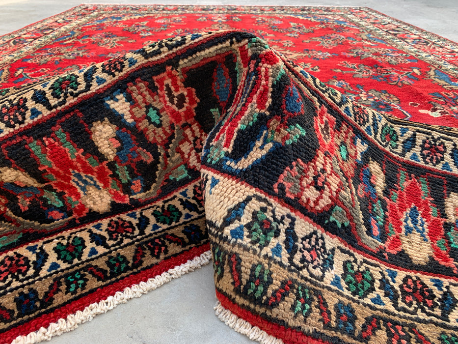 Handmade Persian Wool Area Rug 7x10 - Red, Blue & Ivory Traditional Medallion Persian Style Rug - Exact Size 9'8" x 7'0" - KBHM-1047