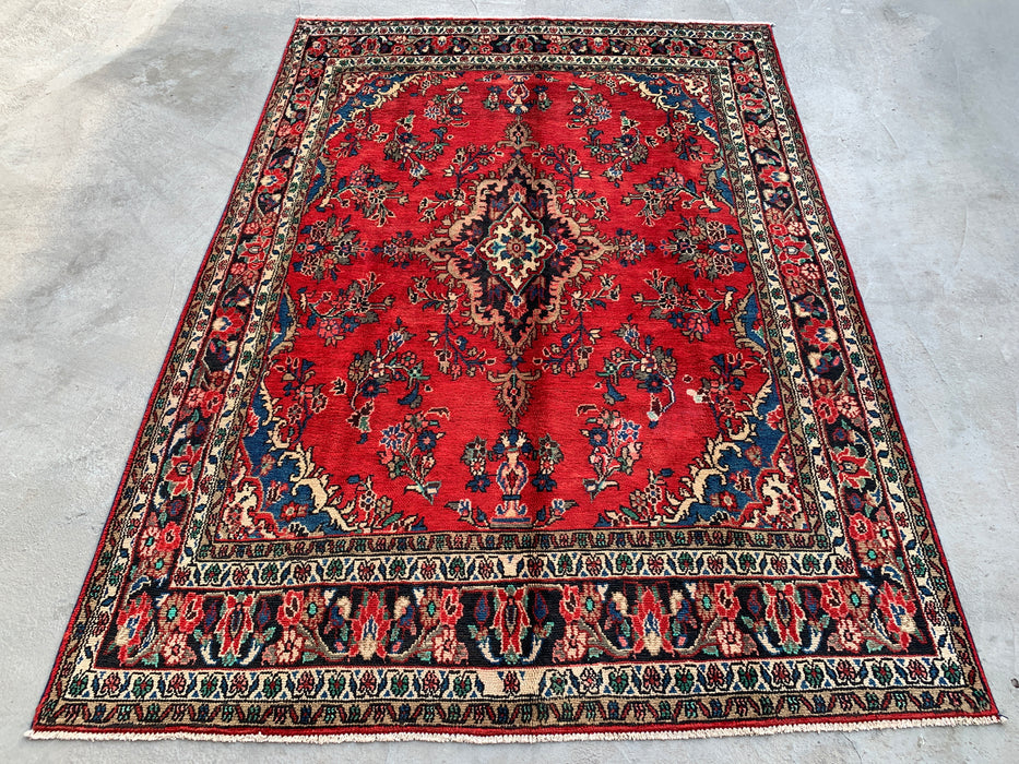 Handmade Persian Wool Area Rug 7x10 - Red, Blue & Ivory Traditional Medallion Persian Style Rug - Exact Size 9'8" x 7'0" - KBHM-1047