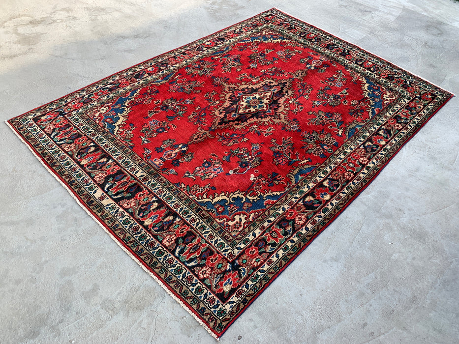 Handmade Persian Wool Area Rug 7x10 - Red, Blue & Ivory Traditional Medallion Persian Style Rug - Exact Size 9'8" x 7'0" - KBHM-1047