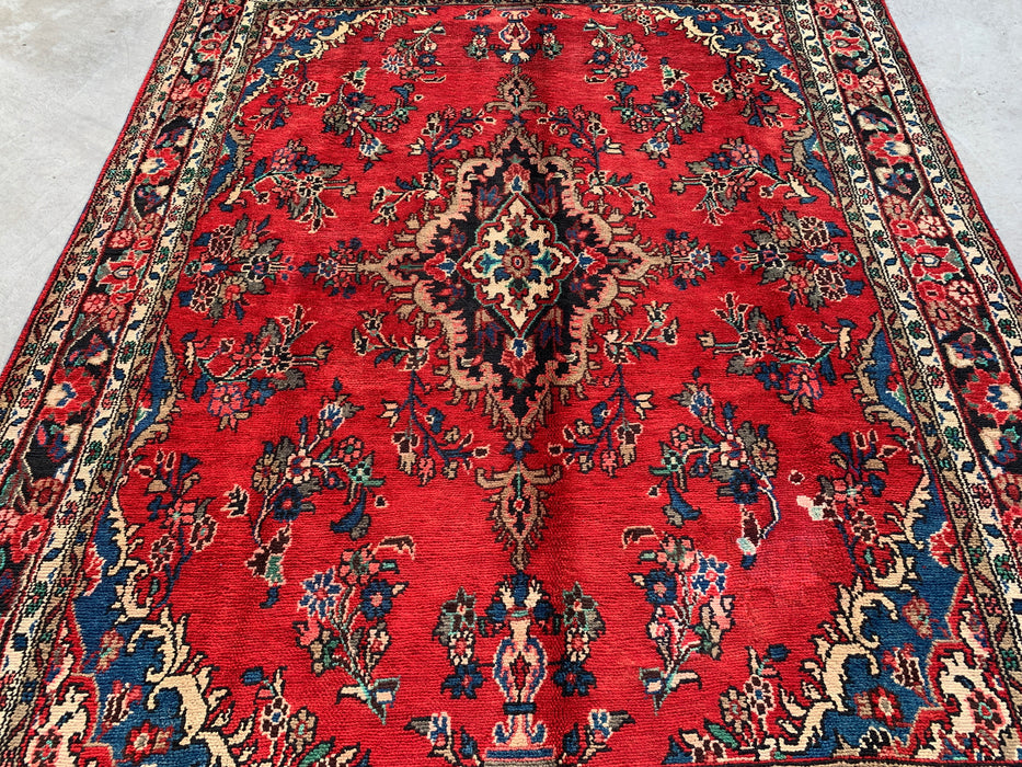 Handmade Persian Wool Area Rug 7x10 - Red, Blue & Ivory Traditional Medallion Persian Style Rug - Exact Size 9'8" x 7'0" - KBHM-1047