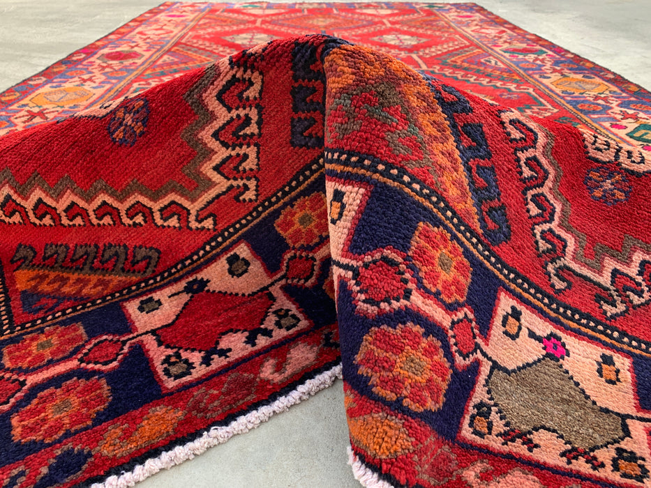 9'11 x 5'6 Hand-Knotted Persian Wool Rug in Red, Navy & Ivory Tribal Geometric Diamond Design | KBHM-1048