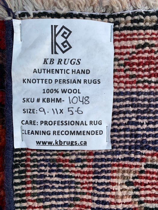 9'11 x 5'6 Hand-Knotted Persian Wool Rug in Red, Navy & Ivory Tribal Geometric Diamond Design | KBHM-1048