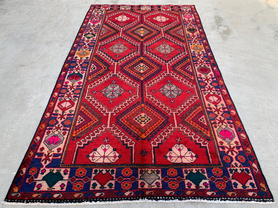 9'11 x 5'6 Hand-Knotted Persian Wool Rug in Red, Navy & Ivory Tribal Geometric Diamond Design | KBHM-1048