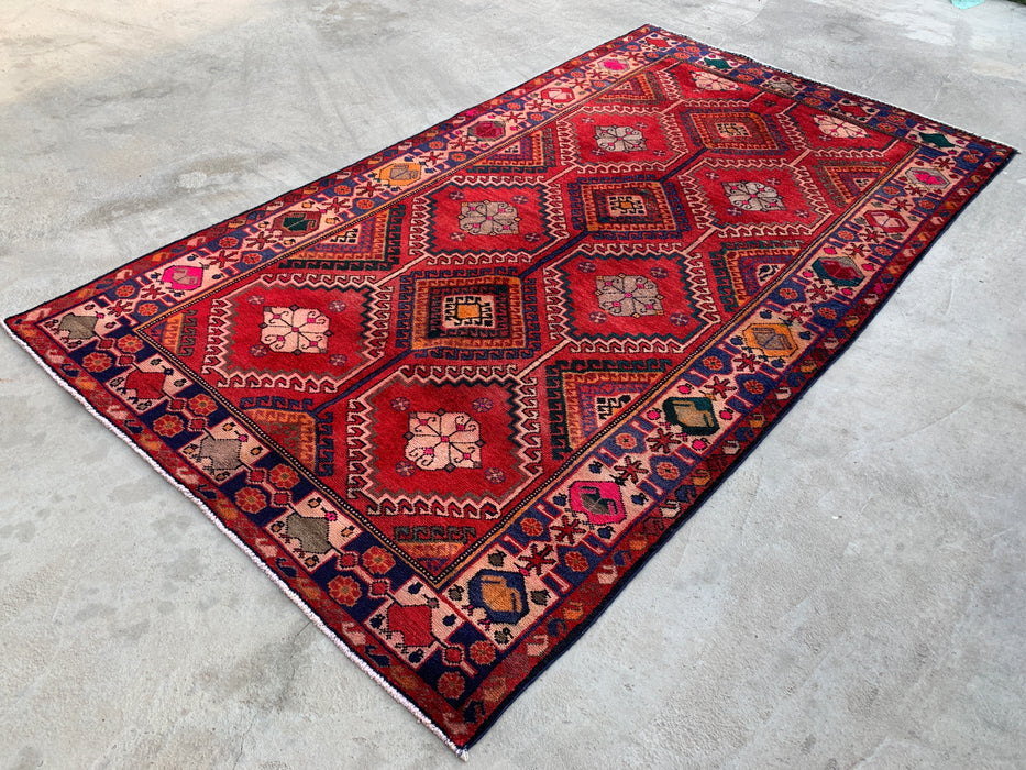 9'11 x 5'6 Hand-Knotted Persian Wool Rug in Red, Navy & Ivory Tribal Geometric Diamond Design | KBHM-1048