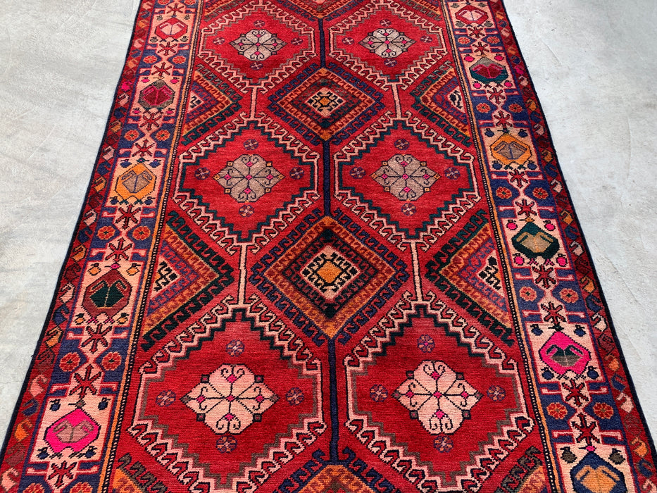 9'11 x 5'6 Hand-Knotted Persian Wool Rug in Red, Navy & Ivory Tribal Geometric Diamond Design | KBHM-1048