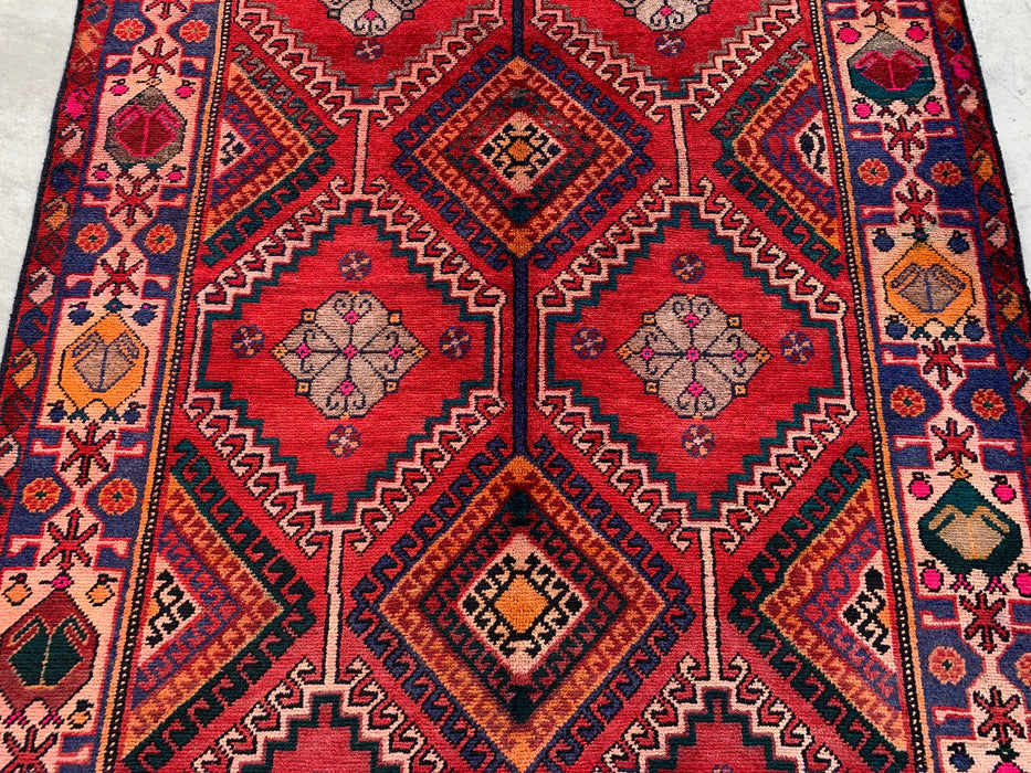 9'11 x 5'6 Hand-Knotted Persian Wool Rug in Red, Navy & Ivory Tribal Geometric Diamond Design | KBHM-1048