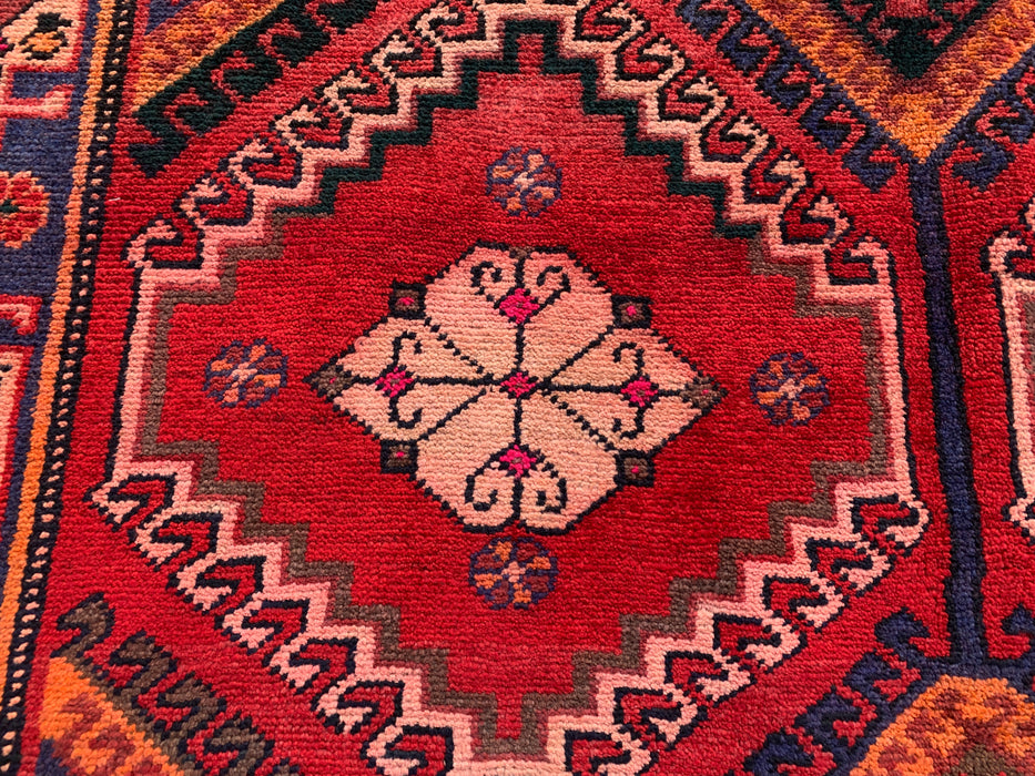 9'11 x 5'6 Hand-Knotted Persian Wool Rug in Red, Navy & Ivory Tribal Geometric Diamond Design | KBHM-1048