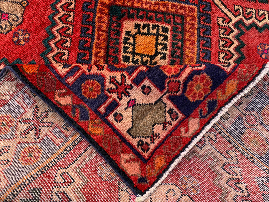 9'11 x 5'6 Hand-Knotted Persian Wool Rug in Red, Navy & Ivory Tribal Geometric Diamond Design | KBHM-1048