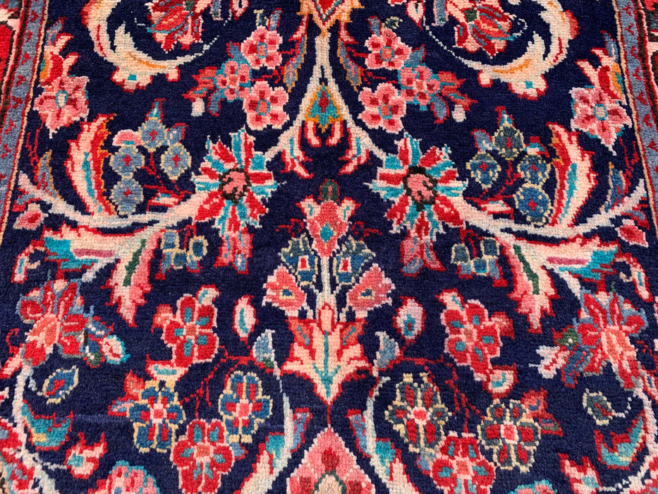 11'9 x 3'9 Hand-Knotted Persian Wool Runner Rug in Navy, Pink & Ivory Traditional Floral Medallion Design | KBHM-1049