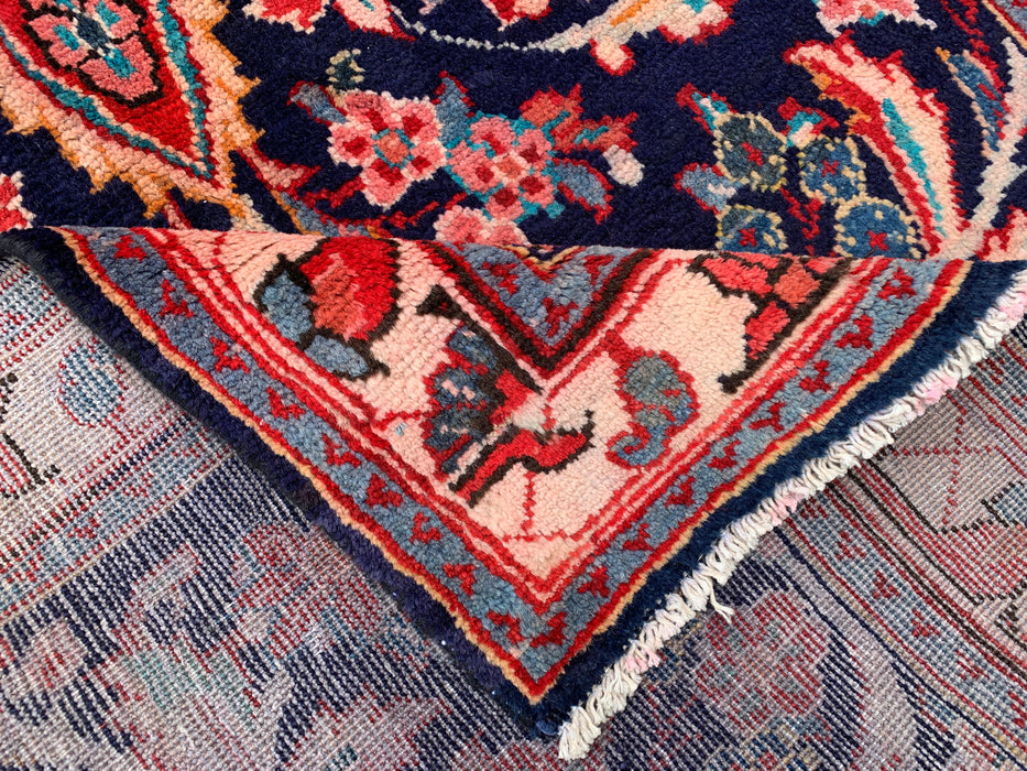 11'9 x 3'9 Hand-Knotted Persian Wool Runner Rug in Navy, Pink & Ivory Traditional Floral Medallion Design | KBHM-1049