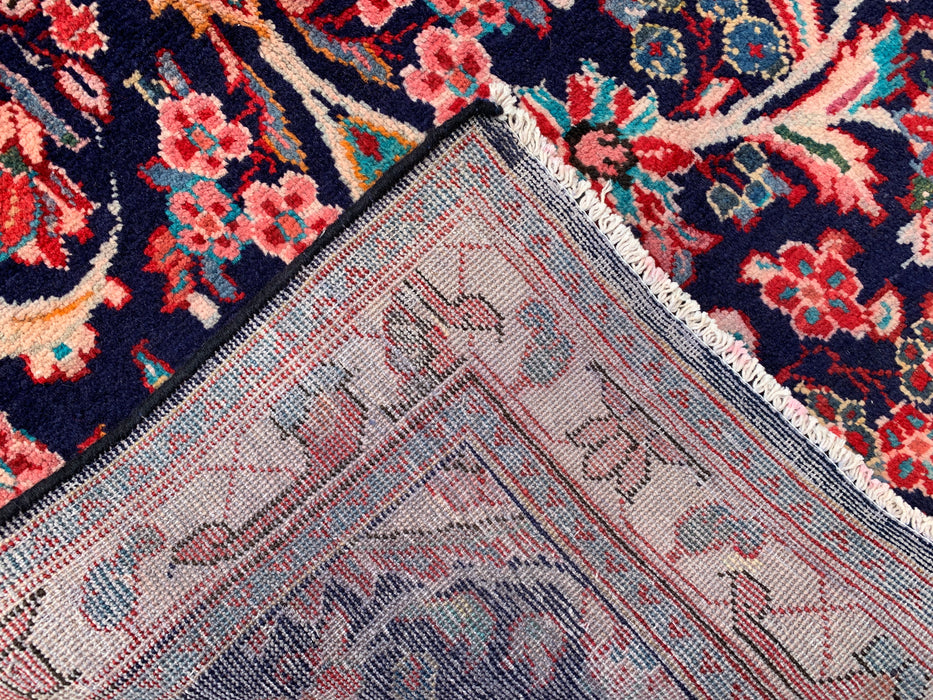 11'9 x 3'9 Hand-Knotted Persian Wool Runner Rug in Navy, Pink & Ivory Traditional Floral Medallion Design | KBHM-1049