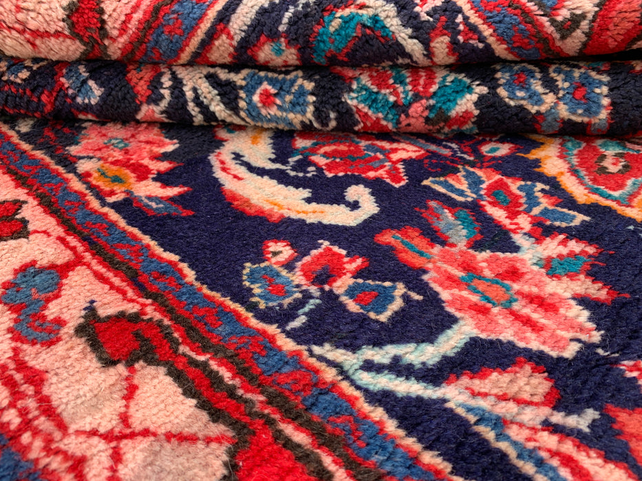 11'9 x 3'9 Hand-Knotted Persian Wool Runner Rug in Navy, Pink & Ivory Traditional Floral Medallion Design | KBHM-1049