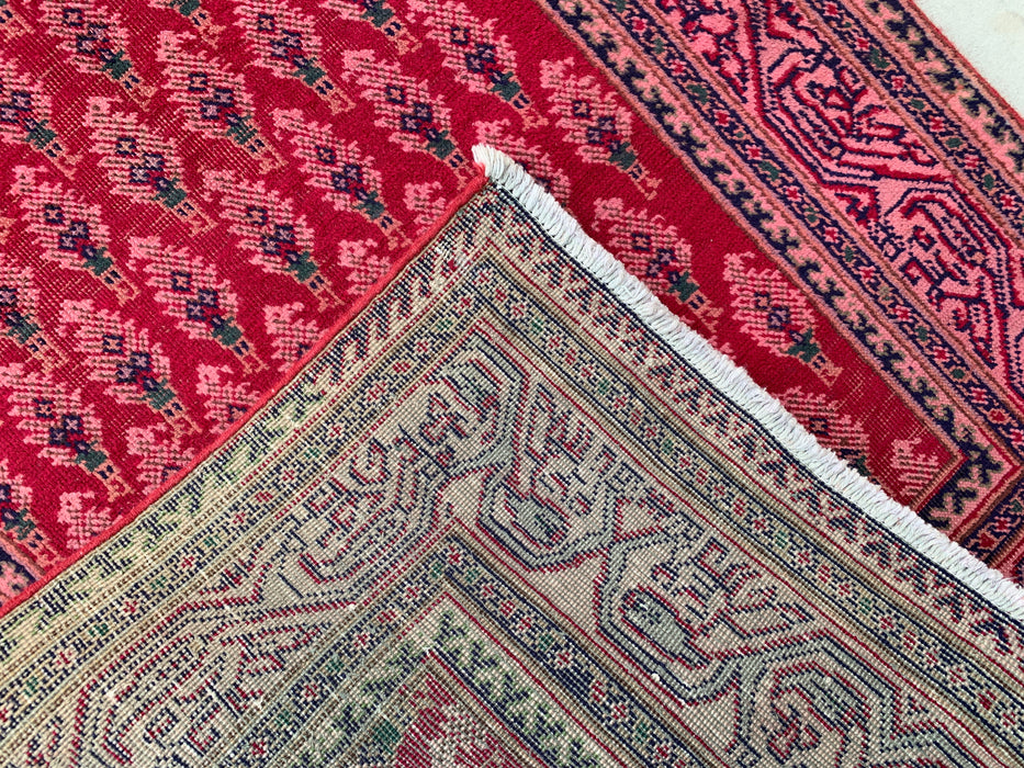 11'10 x 3'1 Hand-Knotted Persian Wool Runner Rug in Red, Pink & Navy Repeating Floral Motif Design | KBHM-1050