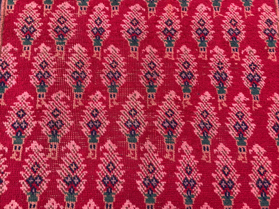 11'10 x 3'1 Hand-Knotted Persian Wool Runner Rug in Red, Pink & Navy Repeating Floral Motif Design | KBHM-1050