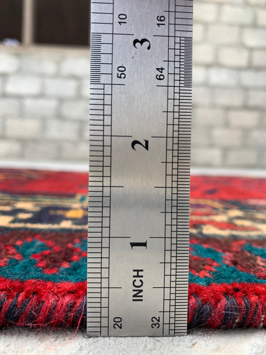 7'8 x 3'1 Hand-Knotted Persian Wool Runner Rug in Red, Navy & Ivory Tribal Geometric Medallion Design | KBHM-1051