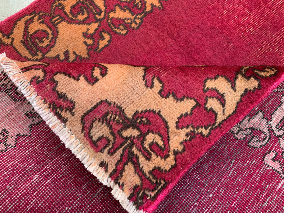 11'3 x 2'10 Hand-Knotted Persian Wool Runner Rug in Magenta, Beige & Brown Minimal Border Design | KBHM-1053