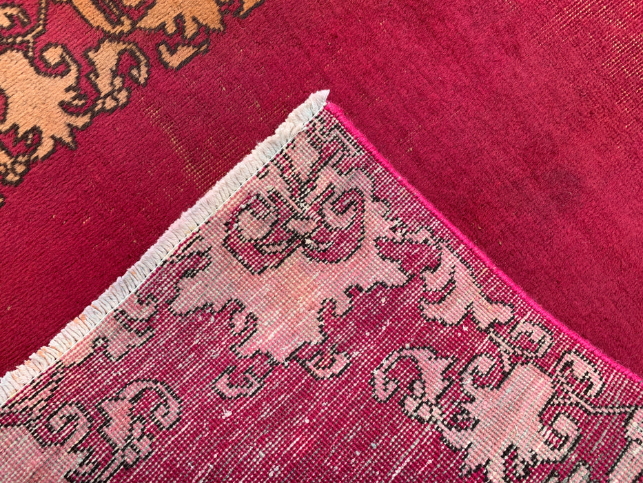 11'3 x 2'10 Hand-Knotted Persian Wool Runner Rug in Magenta, Beige & Brown Minimal Border Design | KBHM-1053