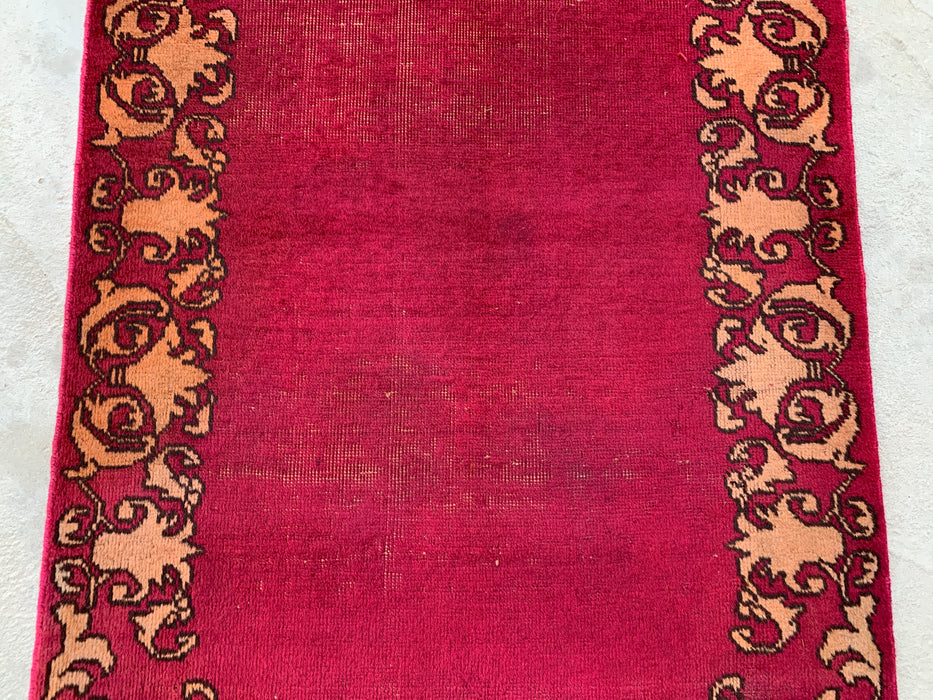 11'3 x 2'10 Hand-Knotted Persian Wool Runner Rug in Magenta, Beige & Brown Minimal Border Design | KBHM-1053