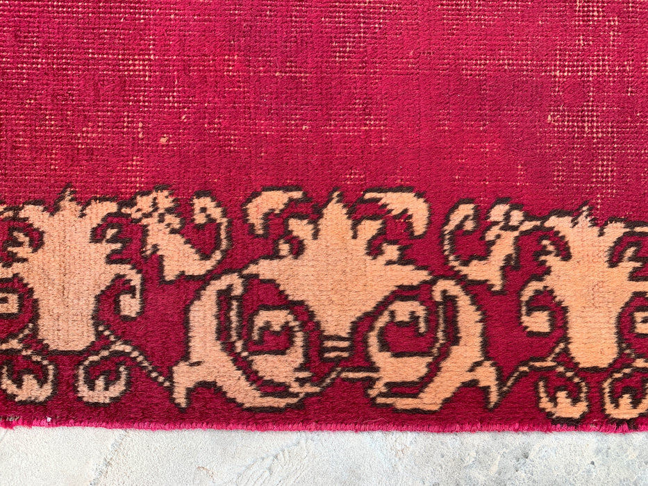 11'3 x 2'10 Hand-Knotted Persian Wool Runner Rug in Magenta, Beige & Brown Minimal Border Design | KBHM-1053