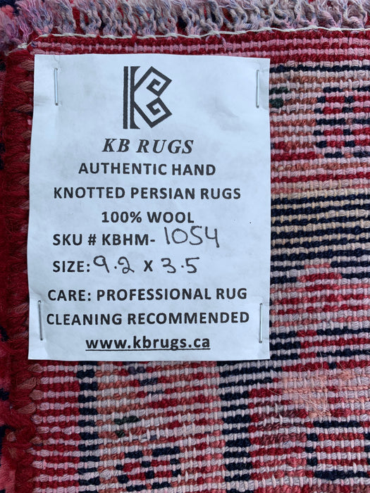 9'2 x 3'5 Hand-Knotted Persian Wool Runner Rug in Red, Navy & Pink Traditional Floral Medallion Design | KBHM-1054
