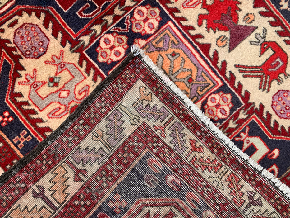 10'4 x 3'9 Hand-Knotted Persian Wool Runner Rug in Red, Navy & Ivory Tribal Geometric Design | KBHM-1055